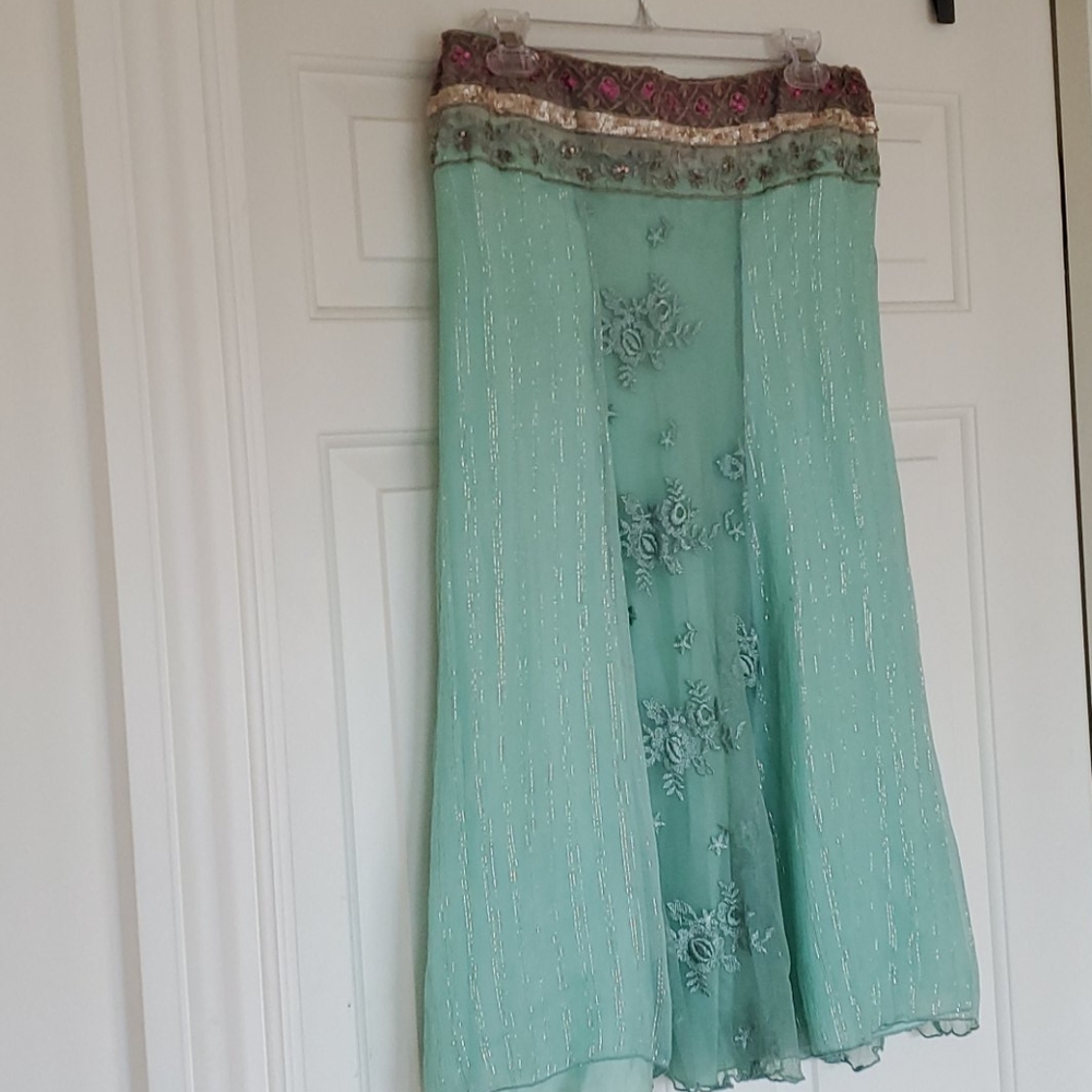 Hale Bob Green silky skirt with beaded band